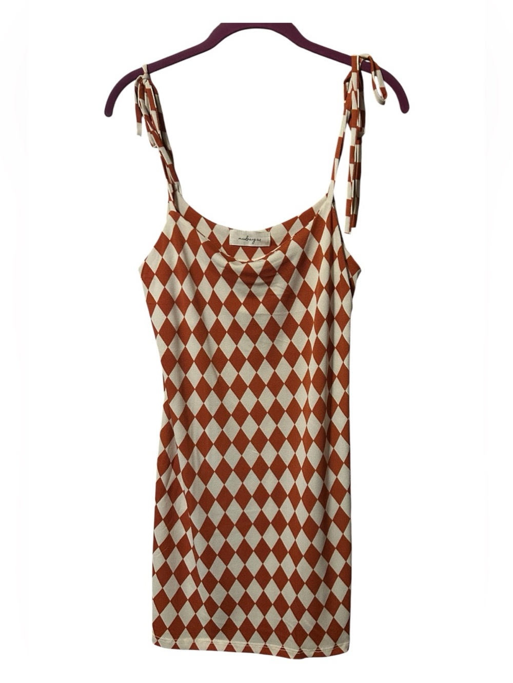 Audrey 3+1 Rust & Cream Diamond-Print Tie-Strap Slip/Mini Dress. Bran New